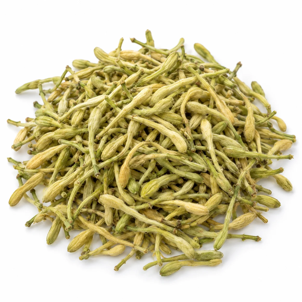 Honeysuckle Flower 金银花 verified whole dried bud overview photo for wholesale herbal tea ingredient and botanical raw material sourcing from Bozhou China